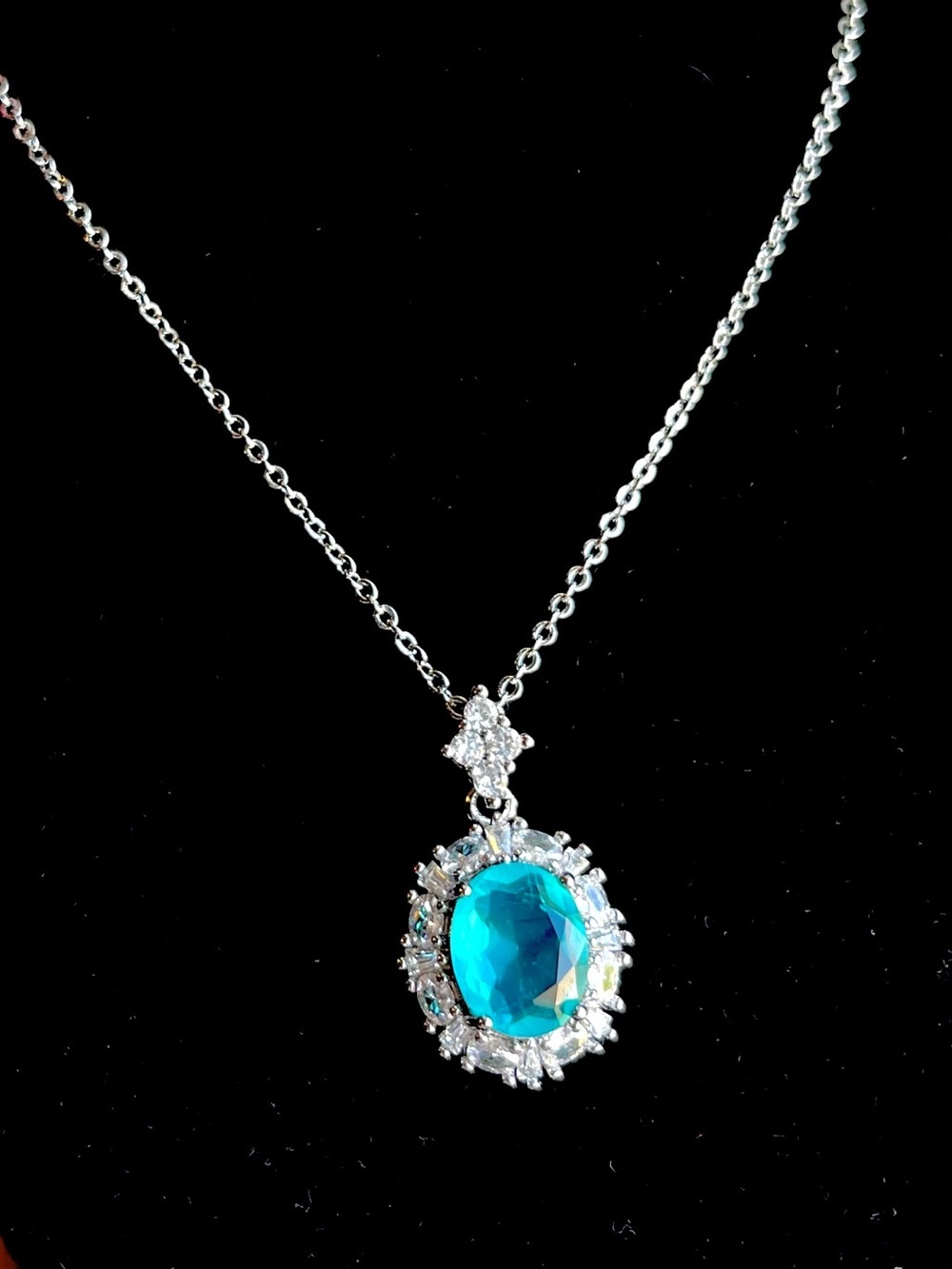 Lab Created Paraiba Tourmaline Teardrop Pendant Necklace